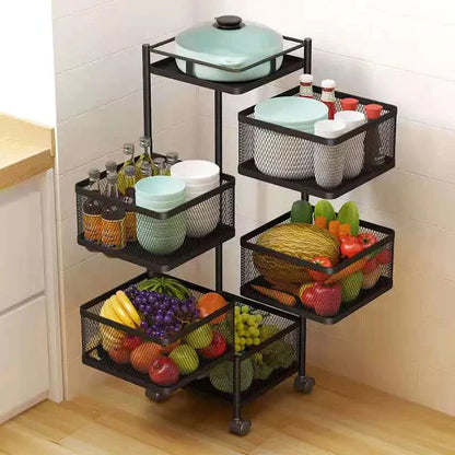 Rotating Square Kitchen Storage Trolly