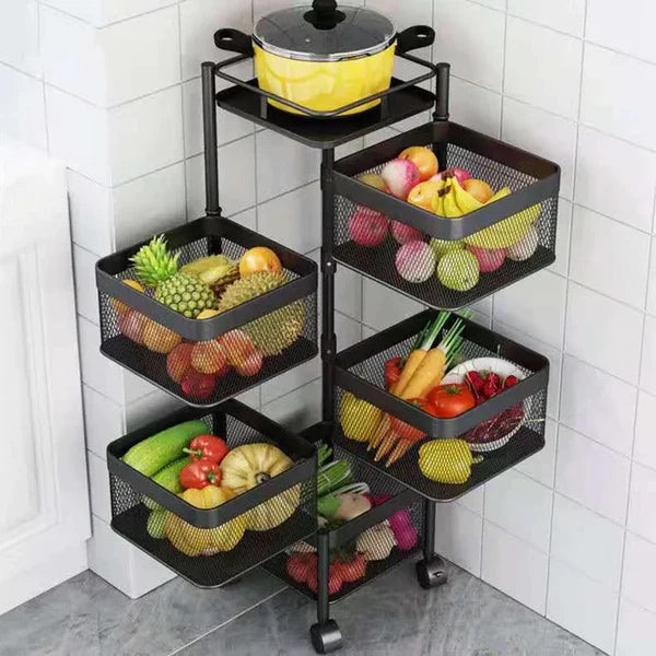 Rotating Square Kitchen Storage Trolly