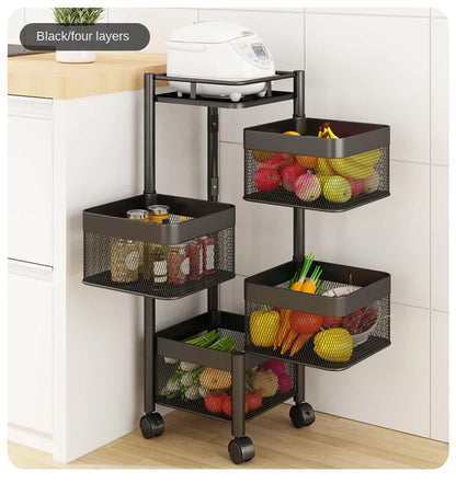 Rotating Square Kitchen Storage Trolly