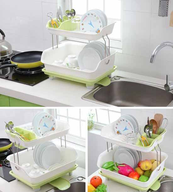 2-Tier Dish Drying Storage Drain Rack