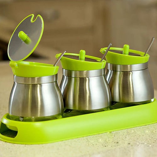 3pcs Stainless Steel Glass Condiment