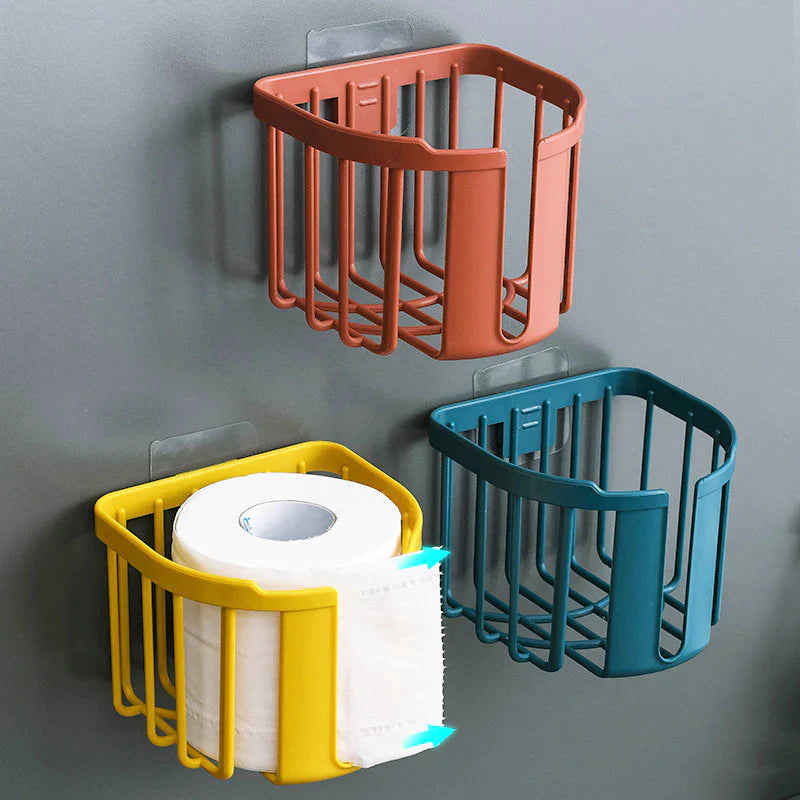 Hanging bathroom tissue holder