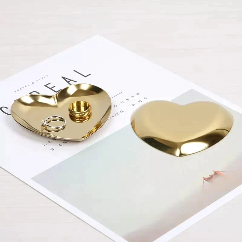 Gold Metal Jewelry Tray Heart Shaped