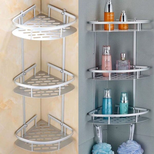 3 Tier Aluminum Bathroom Corner Shelf – Silver